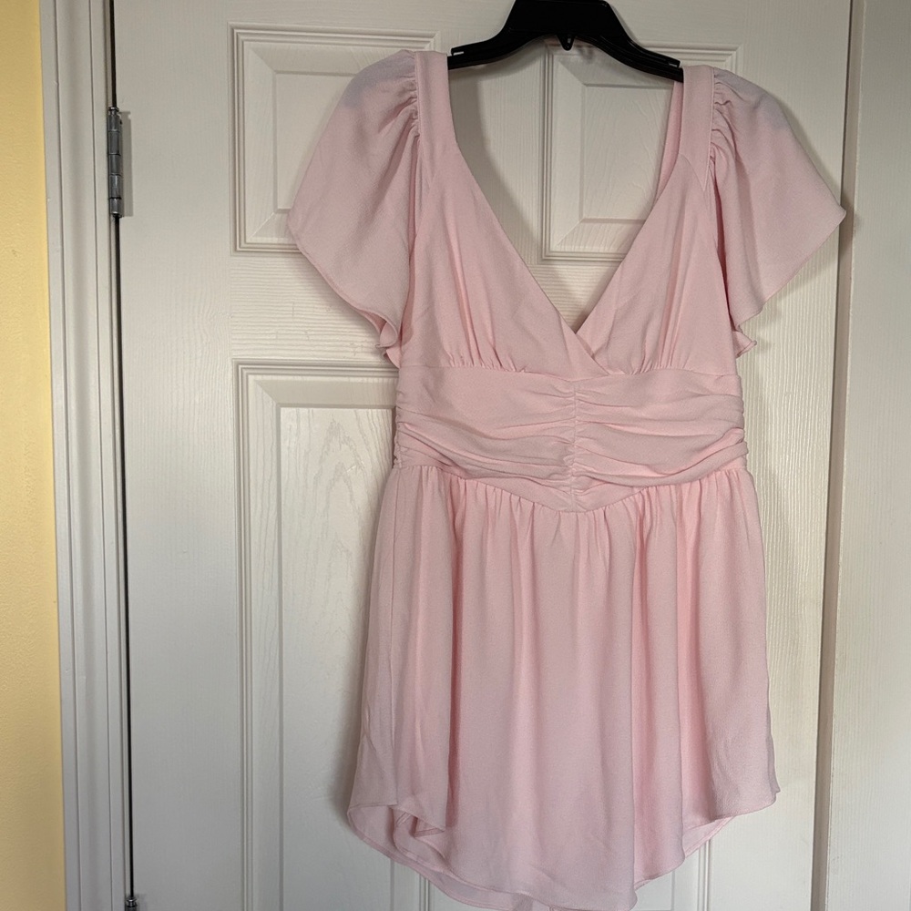 Lucy in the Sky Baby Pink Flutter Sleeve Mini Dress